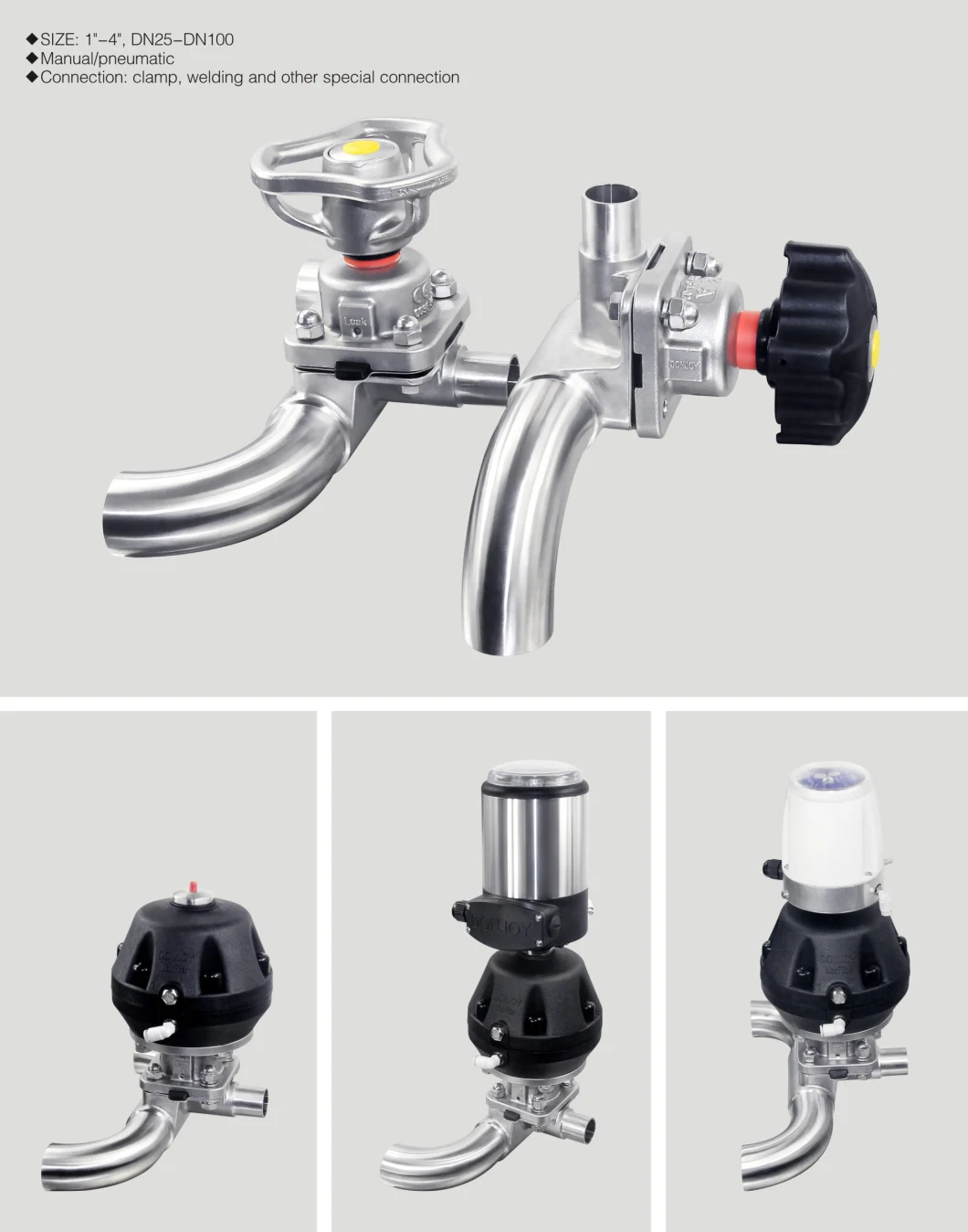 Pneumatic Sanitary Welded End 3way U Type Diaphragm Valve with Il-Top