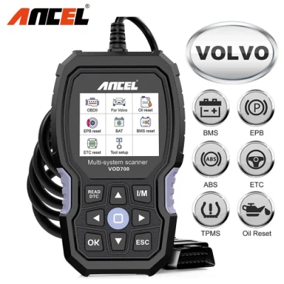 Escáner Ancel VOD700 OBD2 para lector de código de coche Volvo, herramienta de escaneo de diagnóstico, inyector de sangrado ABS, aceite, etc., reinicio BMS Epb TPMS DPF